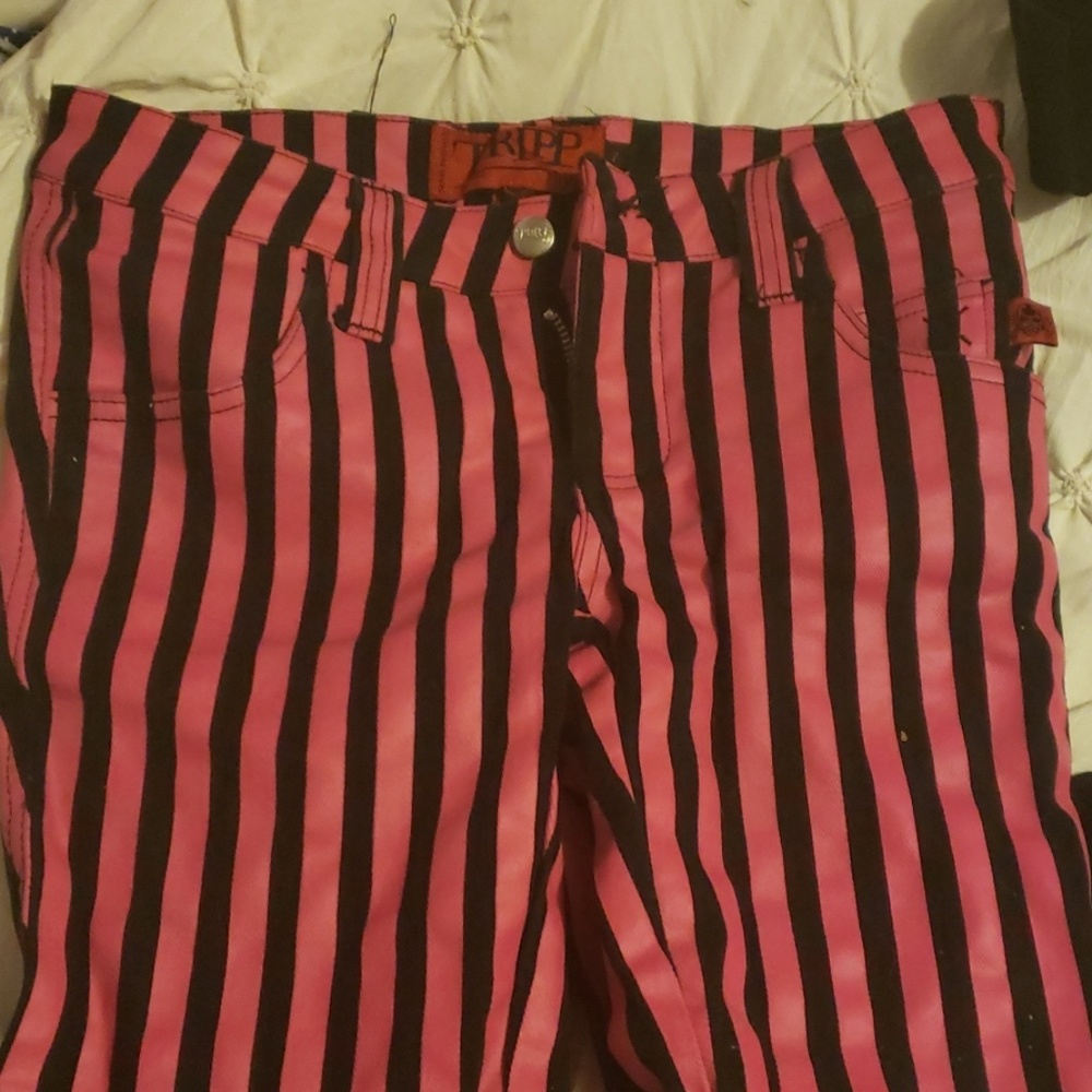 TRIPP NYC Pink and Black Striped Skinny Pants